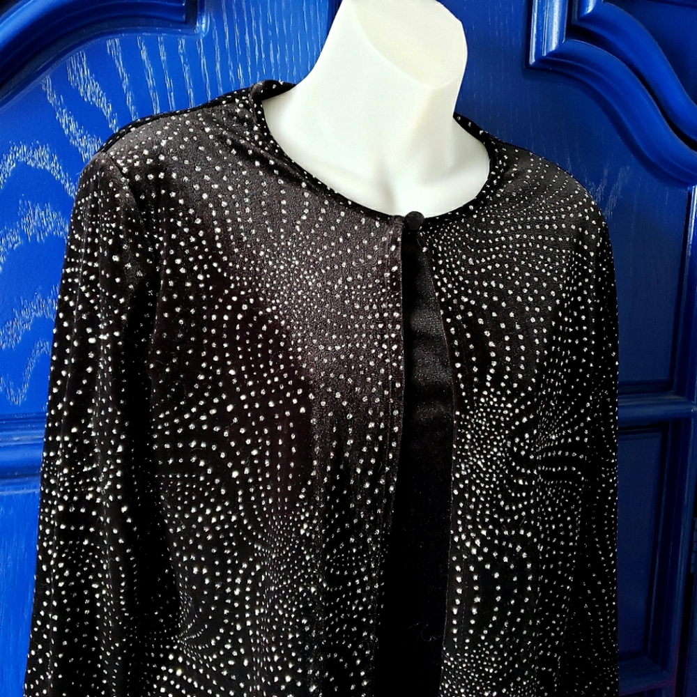 Embellished Sparkling Black Velvet Cardigan Top 90s Vintage Notations